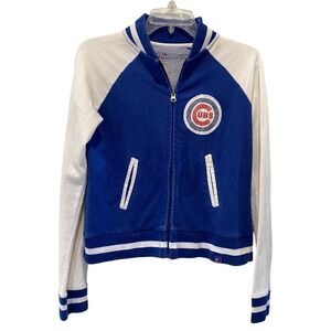 Majestic Chicago Cubs MLB Blue White Full Zip Track Jacket Womens Small Graphic